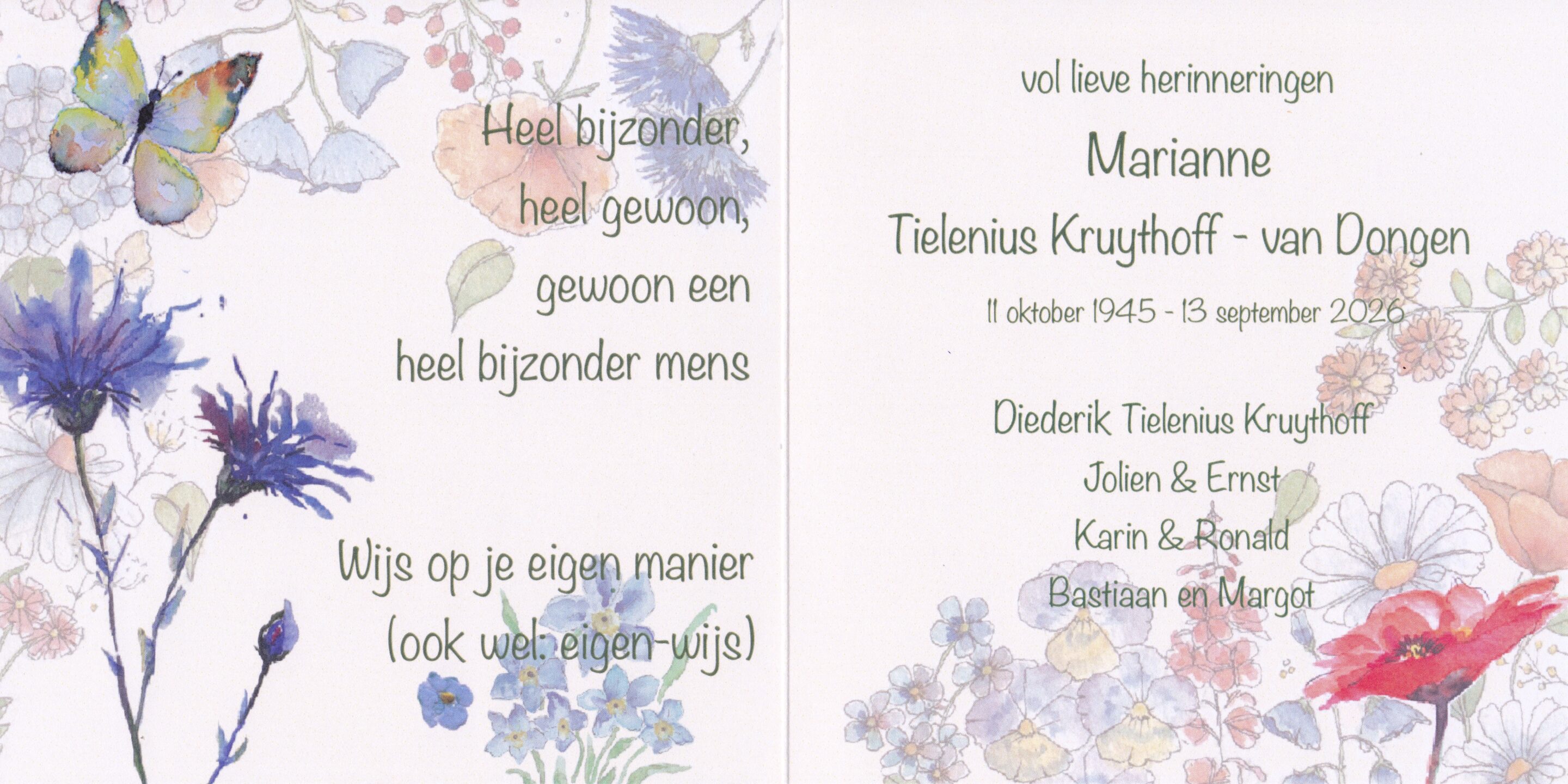 Marianne Tilenius Kruythoff overleden